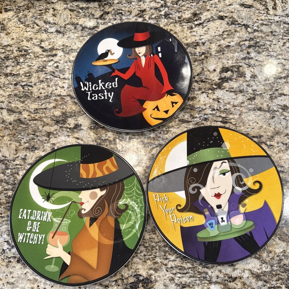 Halloween Grassland Road Witch Plate / Candy Dish Lisa Graves Design Set Of 3